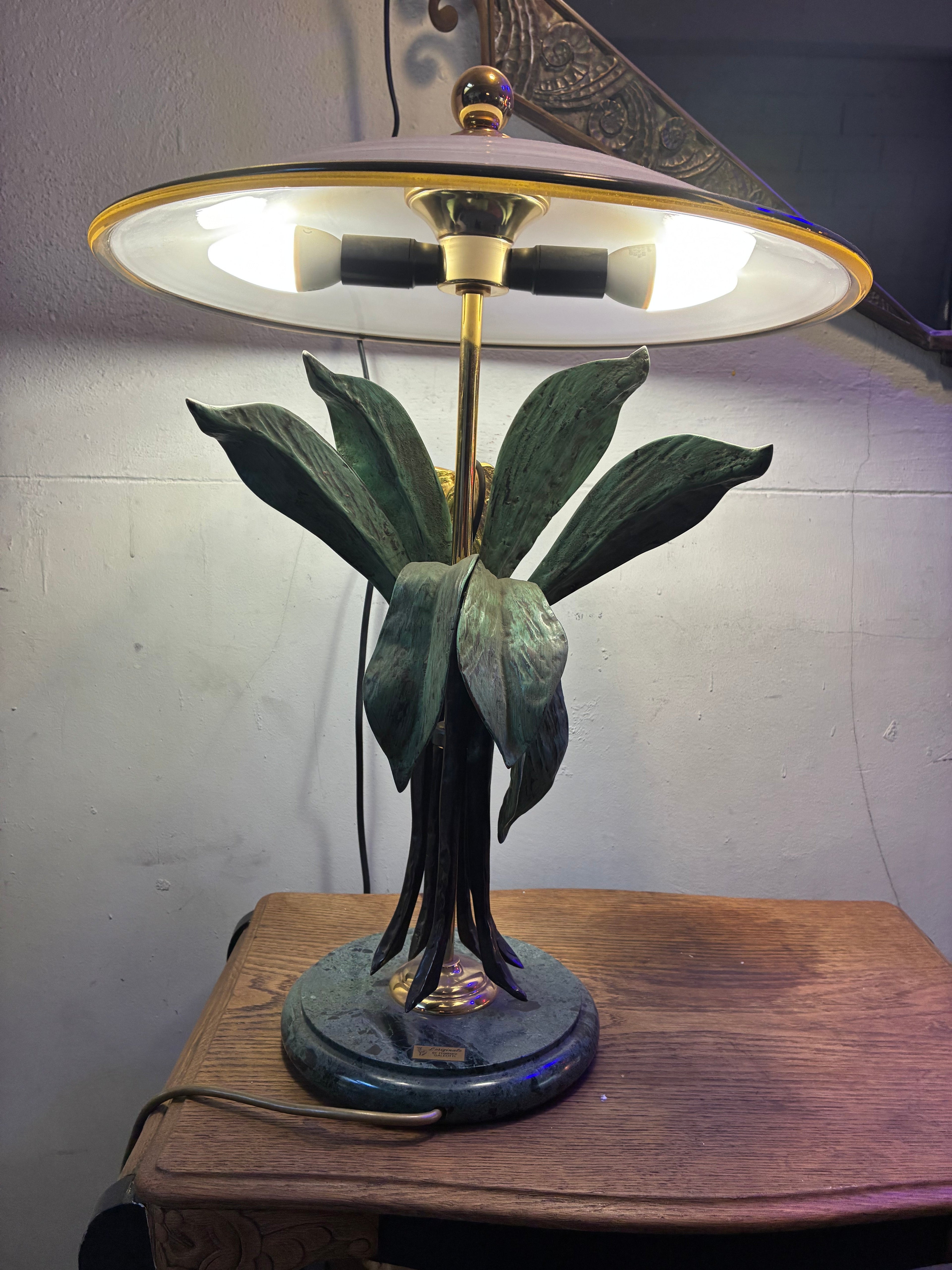 Lampe de Table Bronze – feuille doré à l’or fin Lanciotto Galeotti, Années1970