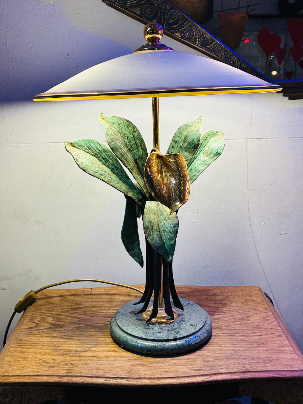 Lampe de Table Bronze – feuille doré à l’or fin Lanciotto Galeotti, Années1970
