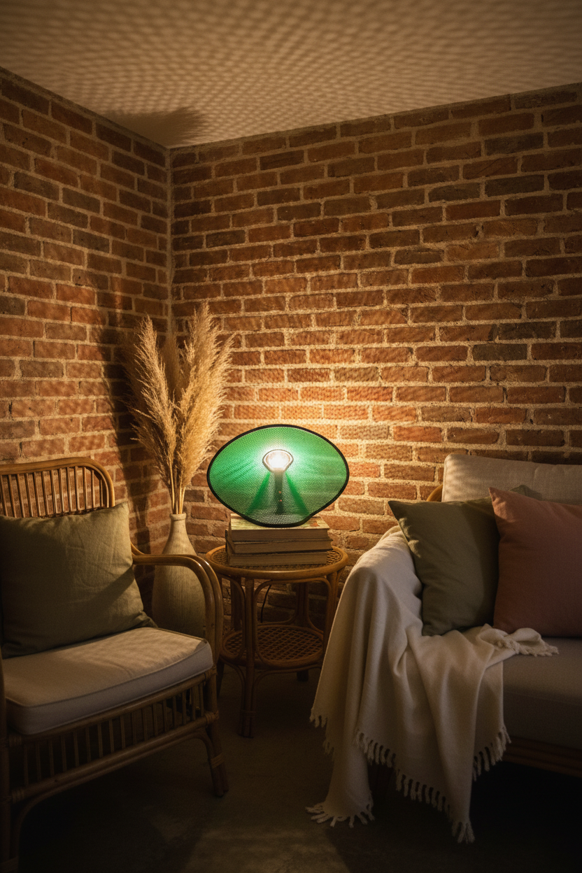 Lampe de table Capeline « Vert Lumière » — Pièce unique, métal perforé formé à la main