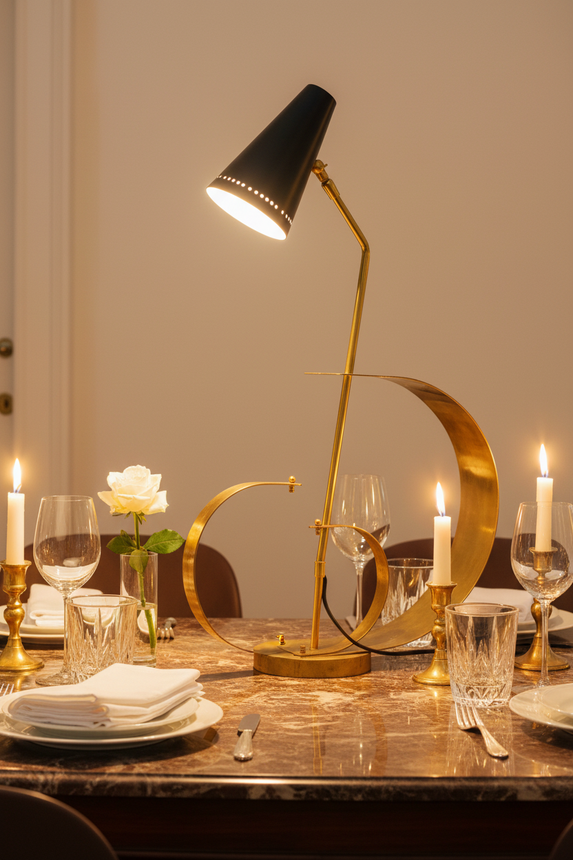 Lampe 3C — Laiton Massif & Cône Laqué Noir Mat