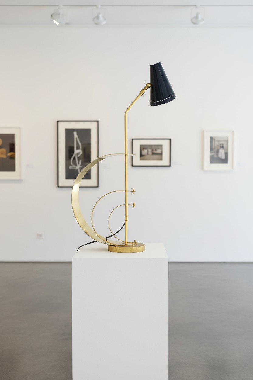 Lampe 3C — Laiton Massif & Cône Laqué Noir Mat