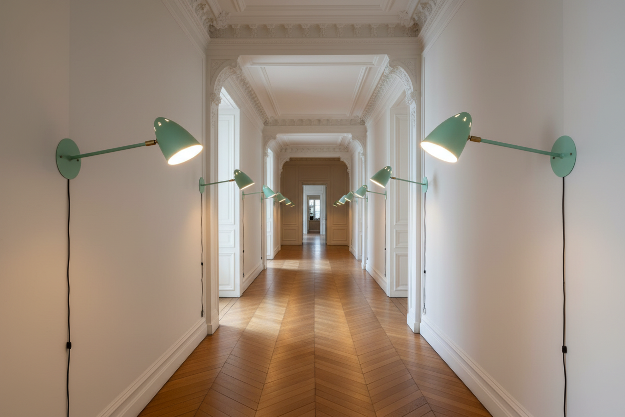 Appliques Céladon — Couloir haussmannien en quinconce