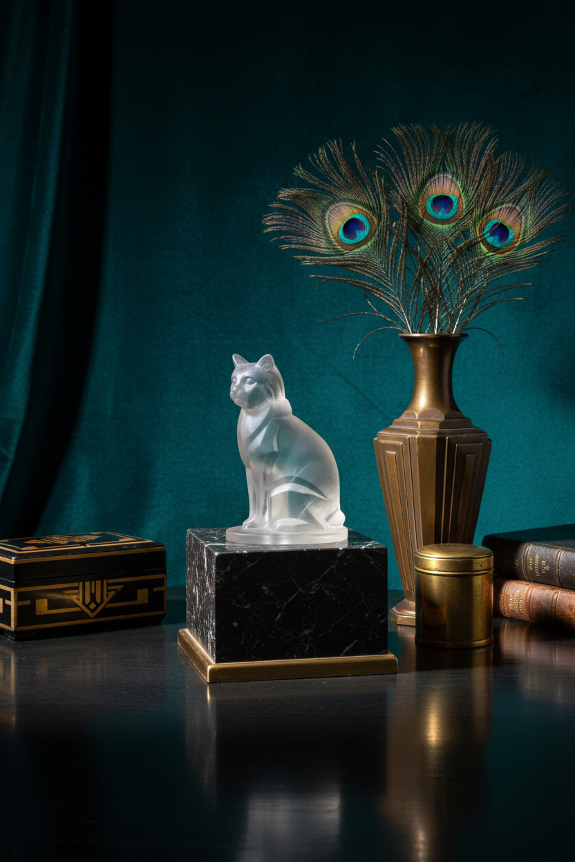 Chat en verre Art Déco - Marbre