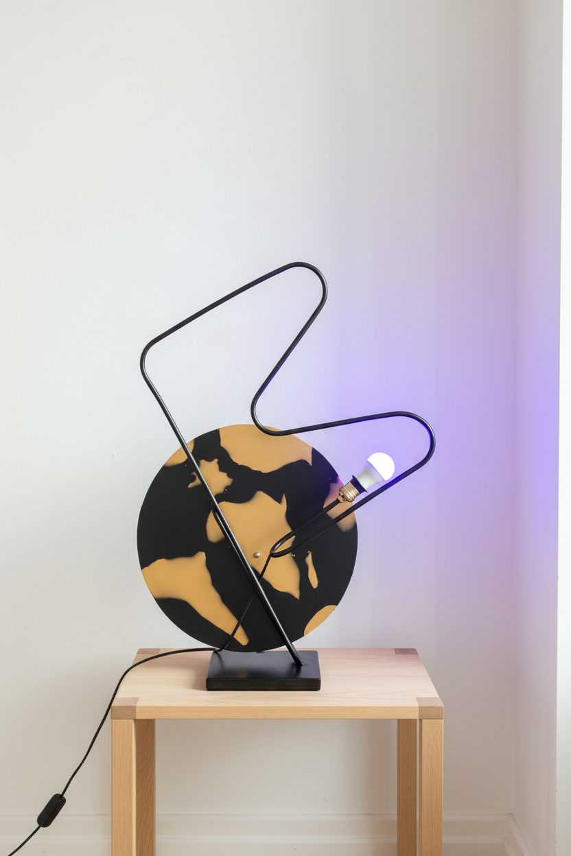 Le Monde à l'Envers — Sculpture Luminaire Acier Noir & Or