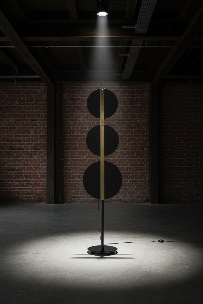 Lampadaire Solstice — Trois Disques Noirs & Laiton Massif