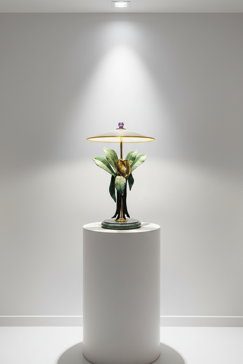 Lampe de Table Bronze – feuille doré à l’or fin Lanciotto Galeotti, Années1970