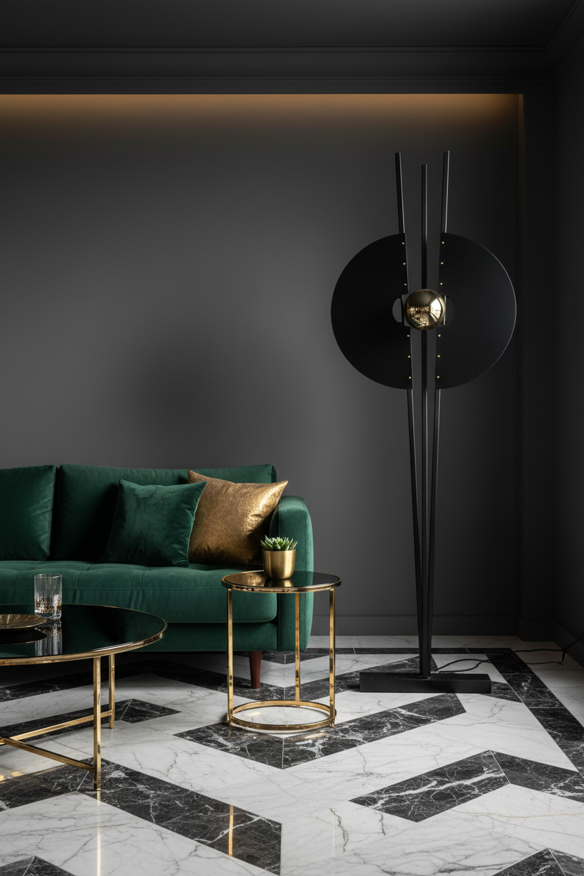 Lampadaire art déco en mise en scène