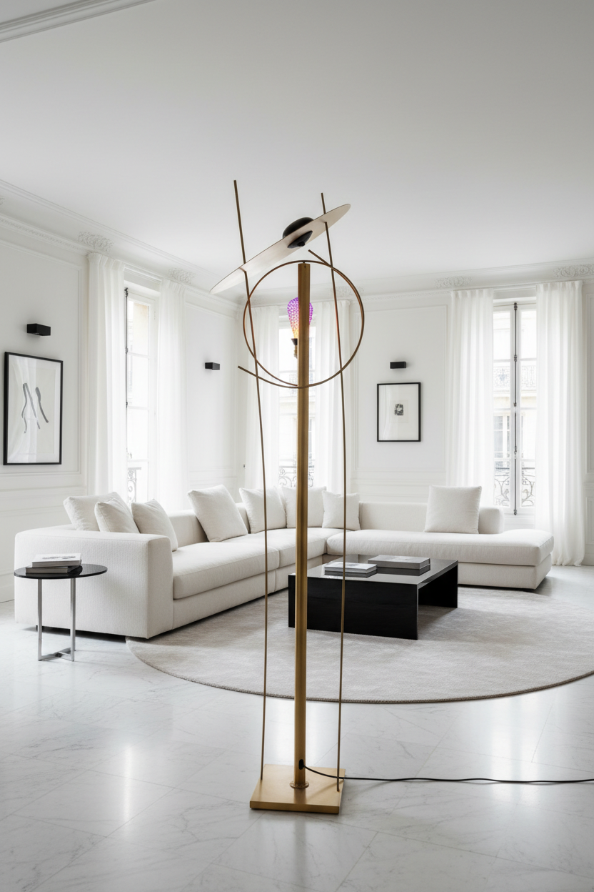 Lampadaire sculptural — vue portrait salon parisien
