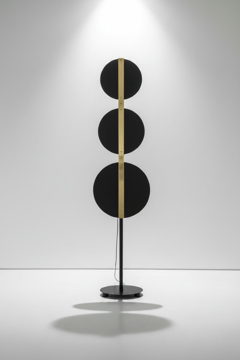 Lampadaire Solstice — Trois Disques Noirs & Laiton Massif