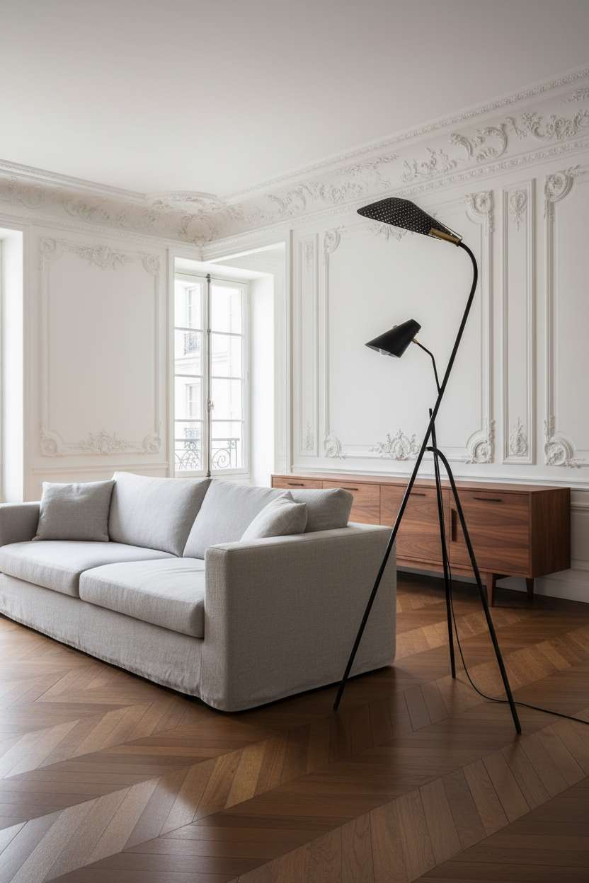 Tripode — Lumière du jour, enfilade & canapé